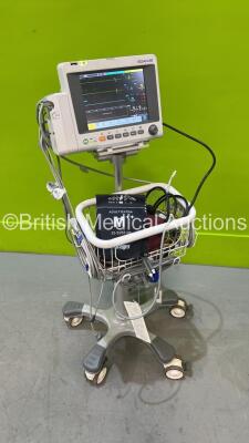 Edan iM50 Patient Monitor *Mfd 2020* on Stand with ECG, SPO2, CO2, IBP1, IBP2, T1 and T2 Options, iCARB CO2 Module and Various Leads (Powers Up - Missing Front Light Casings - See Photo)