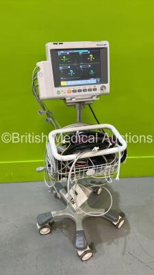 Edan iM50 Patient Monitor *Mfd 2020* on Stand with ECG, SPO2, CO2, IBP1, IBP2, T1 and T2 Options, iCARB CO2 Module and Various Leads (Powers Up - Missing Front Light Casings - See Photo)