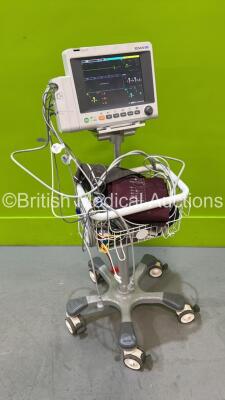 Edan iM50 Patient Monitor *Mfd 2020* on Stand with ECG, SPO2, CO2, IBP1, IBP2, T1 and T2 Options, iCARB CO2 Module and Various Leads (Powers Up - Missing Front Light Casing - See Photo)