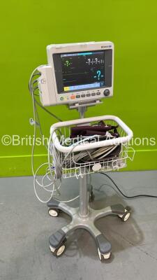 Edan iM50 Patient Monitor *Mfd 2020* on Stand with ECG, SPO2, CO2, IBP1, IBP2, T1 and T2 Options, iCARB CO2 Module and Various Leads (Powers Up)