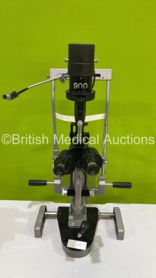 Haag Streit Bern SL 900 Slit Lamp with 2 x 10x Eyepieces and Chin Rest on Motorized Table (Powers Up with Good Bulb - Wheel Damaged - See Pictures) *S/N U90048692* - 3