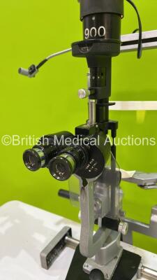 Haag Streit Bern SL 900 Slit Lamp with 2 x 10x Eyepieces and Chin Rest on Motorized Table (Powers Up with Good Bulb - Wheel Damaged - See Pictures) *S/N U90048692* - 5