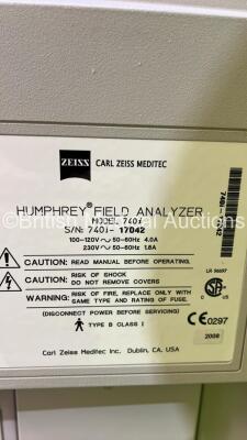 Zeiss Humphrey 740i Field Analyzer Rev 4.2.2 with Patient Response Trigger and Calibration DIsc on Motorized Table (Powers Up) *S/N 740I-17042* **Mfd 2008** - 8