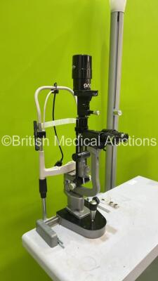 TopCon IS-600 II Ophthalmic Workstation with Chair and Control Panel and Haag Streit Bern SL900 Slit Lamp with Binoculars, 2 x 10x Eyepieces and Chin Rest (Not Able to Power Test) - 5