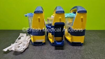 Job Lot Including 3 x Laerdal LSU Suction Units Including 3 x Batteries with 3 x Suction Cups (All Power Up and 1 x Damaged Casing - See Photo) *SN 78320963001 / 78361189132 / 78261469290*. - 8