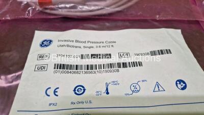 6 x GE Invasive Blood Pressure Cables Ref 2104107-001 (Like New in Packaging) - 6