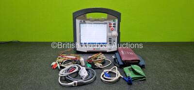 GS Corpuls3 Slim Defibrillator Ref : 04301 (Powers Up) with Corpuls Patient Box Ref : 04200 (Powers Up) with Pacer, Oximetry, ECG-D, ECG-M, CO2, CPR, NIBP and Printer Options with 4 and 6 Lead ECG Leads, CPR Cable, Hose with Cuff, SpO2 Cable, 3 x Li-ion B