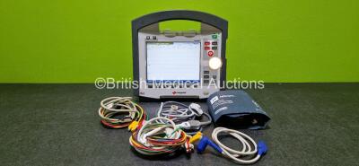 GS Corpuls3 Slim Defibrillator Ref : 04301 (Powers Up) with Corpuls Patient Box Ref : 04200 (Powers Up) with Pacer, Oximetry, ECG-D, ECG-M, CO2, CPR, NIBP and Printer Options with 4 and 6 Lead ECG Leads, CPR Cable, Hose with Cuff, SpO2 Cable, 3 x Li-ion B