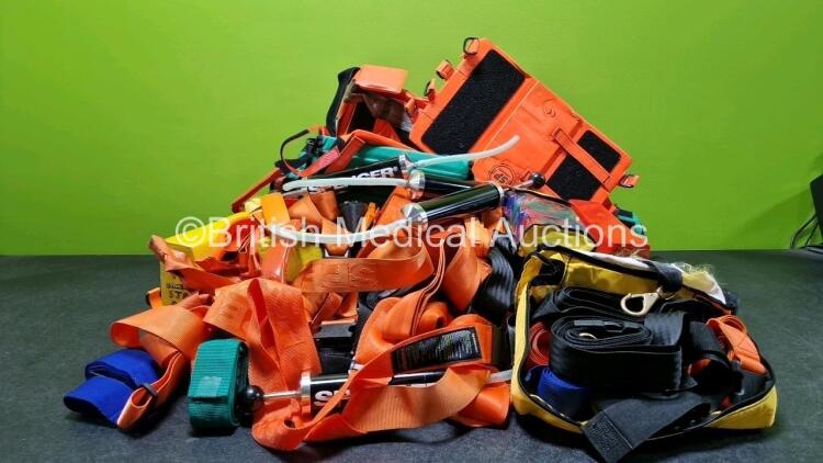 Job Lot of Ambulance Equipments Including Spencer Pumps, SP Head Immobilizers, Foam Blocks, Various Straps and Belts, Spencer Extrication Device, ResQ splints and Various Splints