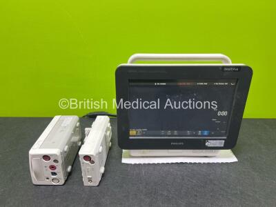 Philips IntelliVue MX450 Patient Monitor *Mfd - 2021* (Powers Up) with 1 x Philips M3015A Opt C06 Microstream Gas Module *Mfd 2017* and Philips IntelliVue X2 Handheld Patient Monitors Including ECG, SpO2, NBP, ECG Resp, Press and Temp Options with 1 x Fla