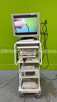 Olympus Stack System with Sony Monitor, Olympus Visera CLV-S40 Light Source, Olympus Visera OTV-S7 Digital Processor, Olympus OTV-S7 Camera Head, MediCapture MediCap USB200 Unit and Olympus Uteroflator P Unit (All Power Up)