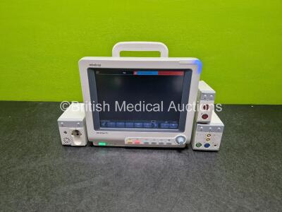 Mindray BeneView T5 Patient Monitor with Printer Option (Powers Up) with Mindray CO2 Gas Module, Mindray MPM Module Including ECG, SpO2, NIBP, T1 and T2 Options and Mindray IBP Module Including IBP1/IBP2 Options