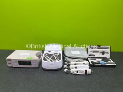 Mixed Lot Including 3 x Exergen Temporal Scanner, 1 x Keeler Ophthalmoscope / Otoscope Handle with 1 x Attachment in Case, 1 x Philips Respironics Innospire Deluxe Unit, 1 x Nellcor Puritan Bennett NPB-290