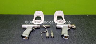 Job Lot Including 1 x deSoutter Medical Orthodrive Sagittal Saw Handpiece Ref DBK-701 (Loose Casing - See Photo) and 1 x deSoutter Medical Orthodrive Rotary Ref MBQ-700 Handpiece with 3 x Attachments Including Wire/Pin Driver Ref 17240, Zimmer Ref 15460 a