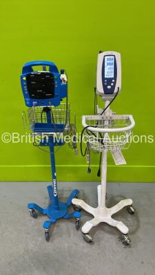 1 x Welch Allyn Spot Vital Signs Monitor on Stand with Power Supply and 1 x GE Dinamap ProCare 400 Monitor on Stand with Power Supply (Both Power Up)