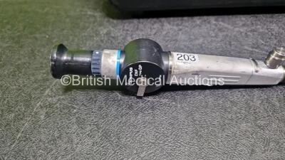 Olympus ENF-GP Pharyngoscope in Case - Engineer's Report : Optical System - Excessive Broken Fibers, Angulation - No Fault Found, Insertion Tube - No Fault Found , Light Transmission - No Fault Found, Channels - No Fault Found, Leak Check - No Fault Found - 2