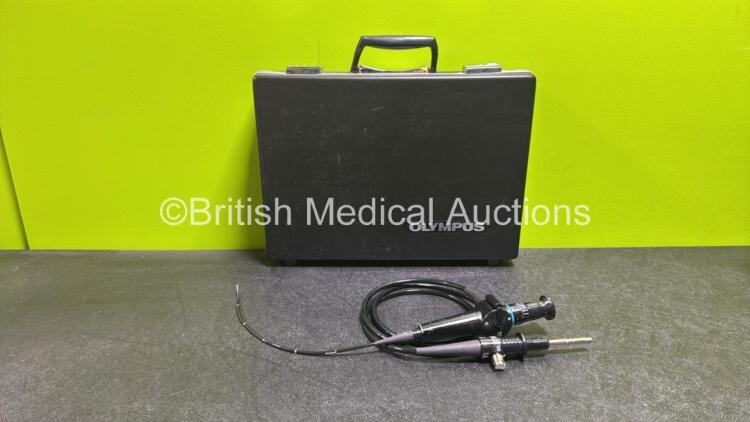 Olympus ENF-P4 Pharyngoscope in Case - Engineer's Report : Optical SYstem - 5 x Broken Fibers, Angulation - No Fault Found, Insertion Tube - Crush and Kink Marks, Light Transmission - No Fault Found, Leak Check - No Fault Found *W211977*