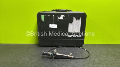 Olympus LF-TP Laryngoscope in Case - Engineer's Report : Optical System - 2 x Broken Fibers, Angulation - No Fault Found, Insertion Tube - No Fault Found, Light Transmission - No Fault Found, Channels - No Fault Found, Leak Check - No Fault Found *W901008