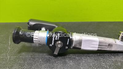 Olympus ENF-GP Pharyngoscope with Mini Light Source - Engineer's Report : Optical System - 2 x Broken Fibers, Angulation - No Fault Found, Insertion Tube - Kinks Present, Light Transmission - No Fault Found, Leak Check - No Fault Found, Other Comments - L - 2