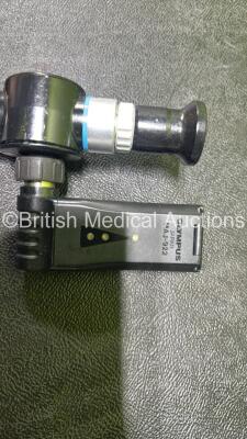 Olympus ENF-GP Pharyngoscope with Mini Light Source - Engineer's Report : Optical System - 2 x Broken Fibers and Minor Fluid Stain Present, Angulation - No Fault Found, Insertion Tube - Crush and Kink Marks Present, Light Transmission - No Fault Found, Le - 3