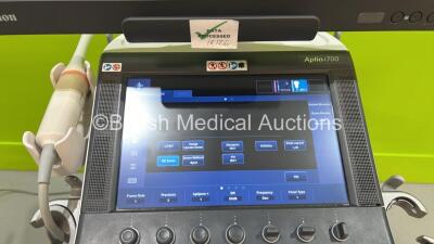 Toshiba Aplio i700 TUS-AI700 Flat Screen Ultrasound Scanner *S/N AEB16Y2012* **Mfd 2016** Software Version V2.4 with 2 x Transducer / Probe (PVI-475BT *Mfd 2022* and PVT-681MVL *Mfd 2016*) (Powers Up - Gel Warming Holder Damaged - See Pictures - Unable to - 4