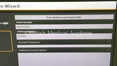 Philips Epiq 5G Flat Screen Ultrasound Scanner Ref 989605408541 *S/N US814C0506* **Mfd 2014** SVC HW A.0 Software Version 1.5.6.850 with 3 x Transducer / Probes (C5-1 / C9-2 / L12-5) (Powers Up) ***CD117*** - 14