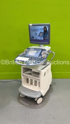 GE Voluson E6 Flat Screen Ultrasound Scanner *S/N D58218* **Mfd 2012** Software Version EC200 (13.0.06.254) with Sony UP-D897 Digital Graphic Printer (Powers Up - Missing 2 x Buttons)