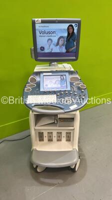 GE Voluson E6 Flat Screen Ultrasound Scanner *S/N D58218* **Mfd 2012** Software Version EC200 (13.0.06.254) with Sony UP-D897 Digital Graphic Printer (Powers Up - Missing 2 x Buttons) - 2