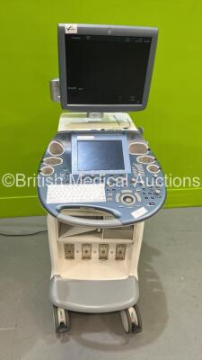 GE Voluson E6 Flat Screen Ultrasound Scanner *S/N D58218* **Mfd 2012** Software Version EC200 (13.0.06.254) with Sony UP-D897 Digital Graphic Printer (Powers Up - Missing 2 x Buttons) - 13