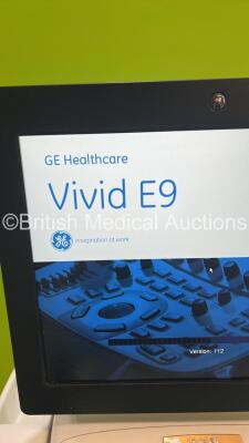 GE Vivid E9 Flat Screen Ultrasound Scanner *S/N VE94921* **Mfd 2013** Application Software Version 112 Revision 1.3 System Software Version 104.3.4 with 2 x Transducers / Probes (M5S-D Ref GE-3MIX *Mfd 2022* and P2D) (Powers Up) - 4