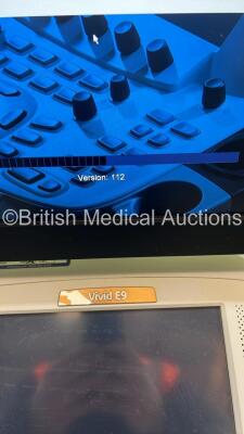 GE Vivid E9 Flat Screen Ultrasound Scanner *S/N VE94921* **Mfd 2013** Application Software Version 112 Revision 1.3 System Software Version 104.3.4 with 2 x Transducers / Probes (M5S-D Ref GE-3MIX *Mfd 2022* and P2D) (Powers Up) - 5