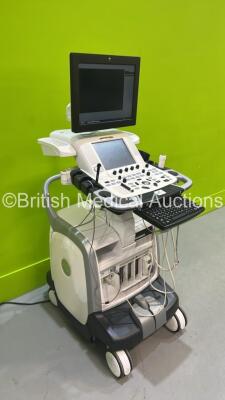 GE Vivid E9 Flat Screen Ultrasound Scanner *S/N VE94921* **Mfd 2013** Application Software Version 112 Revision 1.3 System Software Version 104.3.4 with 2 x Transducers / Probes (M5S-D Ref GE-3MIX *Mfd 2022* and P2D) (Powers Up) - 9