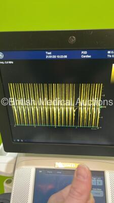 GE Vivid E9 Flat Screen Ultrasound Scanner *S/N VE94921* **Mfd 2013** Application Software Version 112 Revision 1.3 System Software Version 104.3.4 with 2 x Transducers / Probes (M5S-D Ref GE-3MIX *Mfd 2022* and P2D) (Powers Up) - 14