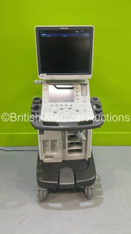 Toshiba Aplio 500 TUS-A500 Flat Screen Ultrasound Scanner *S/N WAD1682869* **Mfd 2016** Software Version AB_V6.60*R001 (Powers Up - Missing Dial - See Pictures) *See PDF for Ultrasound Report*