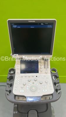 Toshiba Aplio 500 TUS-A500 Flat Screen Ultrasound Scanner *S/N WAD1682869* **Mfd 2016** Software Version AB_V6.60*R001 (Powers Up - Missing Dial - See Pictures) *See PDF for Ultrasound Report* - 3