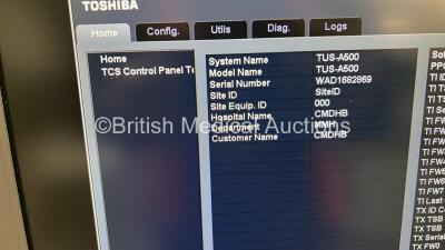 Toshiba Aplio 500 TUS-A500 Flat Screen Ultrasound Scanner *S/N WAD1682869* **Mfd 2016** Software Version AB_V6.60*R001 (Powers Up - Missing Dial - See Pictures) *See PDF for Ultrasound Report* - 8