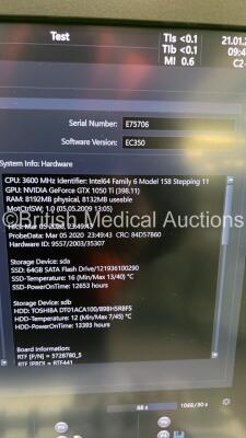 GE Voluson E10 Flat Screen Ultrasound Scanner Ref BT20 *S/N E75706* **Mfd 2020** Software Version EC350 (20.0.2.4410) with 2 x Transducers / Probes (IC5-9-D Ref 54923514 *Mfd 11/2019* and C2-9-D Ref 5405253 *Mfd 11/2019*) and Sony UP-D898DC Digital Graphi - 14