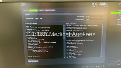 GE Voluson E8 Flat Screen Ultrasound Scanner Ref BT19 *S/N E43194* **Mfd 2019** Software Version EC340 (19.0.2.4001) with 5 x Transducers / Probes (9L-D Ref 5194432 *Mfd 2012* / 9L-D Ref 5194432 *Mfd 2019* / ML6-15-D Ref 5199103 *Mfd 2019* / C2-9-D Ref 54 - 16