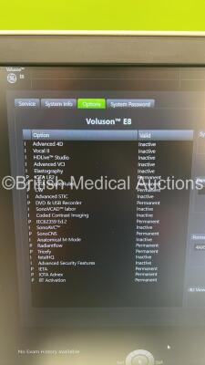 GE Voluson E8 Flat Screen Ultrasound Scanner Ref BT19 *S/N E43194* **Mfd 2019** Software Version EC340 (19.0.2.4001) with 5 x Transducers / Probes (9L-D Ref 5194432 *Mfd 2012* / 9L-D Ref 5194432 *Mfd 2019* / ML6-15-D Ref 5199103 *Mfd 2019* / C2-9-D Ref 54 - 19