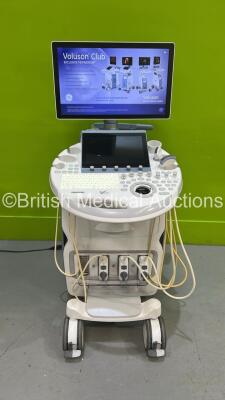 GE Voluson E8 Flat Screen Ultrasound Scanner Ref BT18 *S/N E39664* **Mfd 2018** Software Version EC330 (18.0.6.3450) with 3 x Transducers / Probes (IC5-9-D Red 5492351 *Mfd 2019* / C2-9-D Ref 5405253 *Mfd 2018* and C1-5-D Ref 5261135 *Mfd 2018*) and Sony