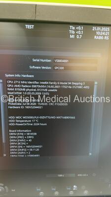 GE Voluson S8 Flat Screen Ultrasound Scanner Ref BT18 *S/N VS8804891* **Mfd 11/2020** Software Version SPC330 (18.0.6.400) with 2 x Transducers / Probes (RAB6-RS Ref H48691LP *Mfd 2018* and IC9-RS *Mfd 2019*) and Sony UP-D898 Digital Graphic Printer (Powe - 14