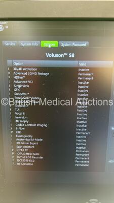 GE Voluson S8 Flat Screen Ultrasound Scanner Ref BT18 *S/N VS8804891* **Mfd 11/2020** Software Version SPC330 (18.0.6.400) with 2 x Transducers / Probes (RAB6-RS Ref H48691LP *Mfd 2018* and IC9-RS *Mfd 2019*) and Sony UP-D898 Digital Graphic Printer (Powe - 15