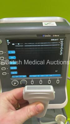 SonoSite S-Nerve Portable Ultrasound Scanner Ref P09417-35 *S/N 03J4WN* **Mfd 2010** Boot Version 52.80.103.006 ARM Version 52.80.103.003 with 1 x Transducer / Probe (HFL38x/13-6 MHz Ref P07682-20 *Mfd 2010*) on SonoSite Stand (Powers Up) ***IR281*** - 6