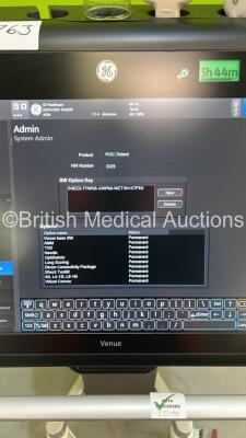 GE Venue Ultrasound Scanner Ref R2 *S/N VEB002329* **Mfd 01/2019** Application Software Version 302 Revision 105.0 System Software Version 18.0.106.0 with 2 x Transducers / Probes (C1-5-D Ref 5384874 *Mfd 2018* and L12n-RS Ref 5505759 *Mfd 01/2019*) (Powe - 19