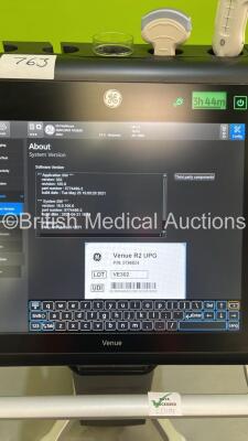 GE Venue Ultrasound Scanner Ref R2 *S/N VEB002329* **Mfd 01/2019** Application Software Version 302 Revision 105.0 System Software Version 18.0.106.0 with 2 x Transducers / Probes (C1-5-D Ref 5384874 *Mfd 2018* and L12n-RS Ref 5505759 *Mfd 01/2019*) (Powe - 20