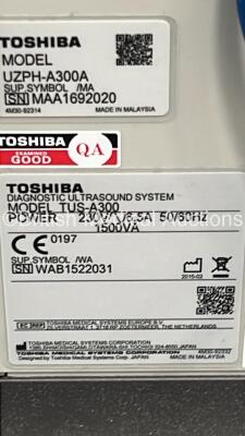 Toshiba Aplio 300 TUS-A300 Flat Screen Ultrasound Scanner *S/N WAB1522031* **Mfd 02/2015** Software Version AB_V5.10*R100 with 1 x Transducer / Probe (PLT-1204BT *Mfd 06/2015*) and Sony UP-D898MD Digital Graphic Printer (Powers Up) ***IR088*** - 10