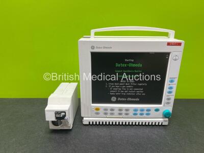 GE Datex Ohmeda F-CM1-04 Anaesthesia Monitor (Powers Up) with 1 x GE E-CAiO-00 Gas Module with Spirometry Option and D-fend Water Trap *SN 6303249*