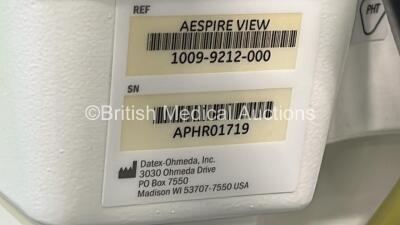 Datex-Ohmeda Aespire View Anaesthesia Machine Software Version 6.20 Bellows, Absorber and Hoses (Powers Up) - 6