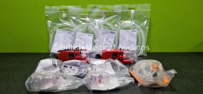 Mixed Lot Including 2 x Sscor Quickdraw Portable Suctions (Both Power Up) with 5 x Replacement Canisters, 1 x Pulmodyne BiTrac Select MaxShield Mask and 4 x Smith Medical Pneupac Hoses