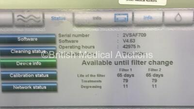 Fresenius Medical Care 5008S CorDiax Dialysis Machine Software Version 4.63 - Running Hours 42975 (Powers Up) - 3